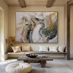 Gray - Gold - Green Abstract Painting for Modern Wellness Retreats YHT387