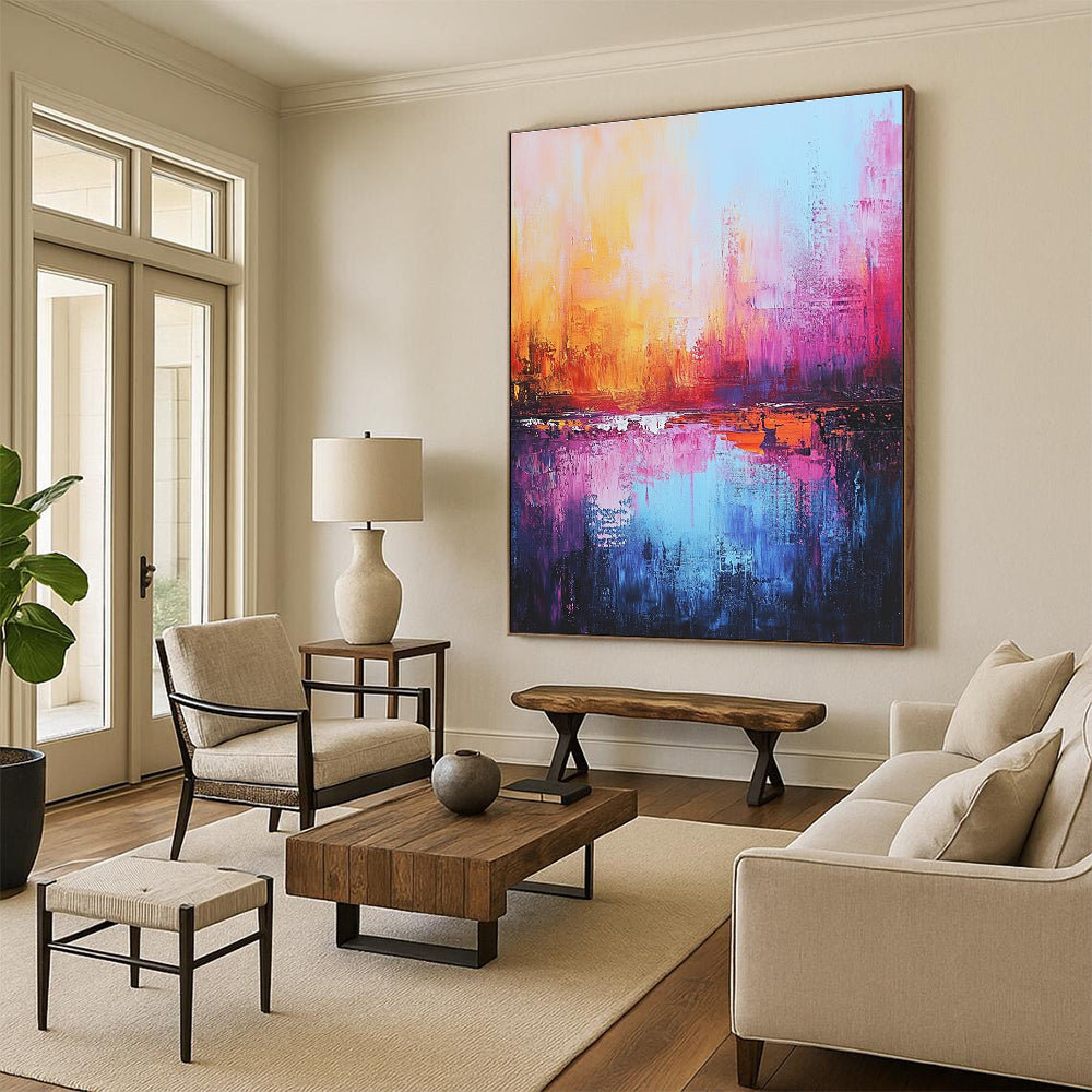 Colorful Cityscape Sunset Abstract Painting for Vibrant Rooftop Bars GAB0805