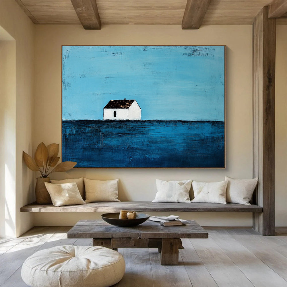 Serene Solitary House Art Capturing Peace and Contemplation in Minimalist Style Abstract Painting ABS144