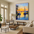 Sailboats at Sunset Impressionistic Abstract Painting for Coastal Homes GAB1438