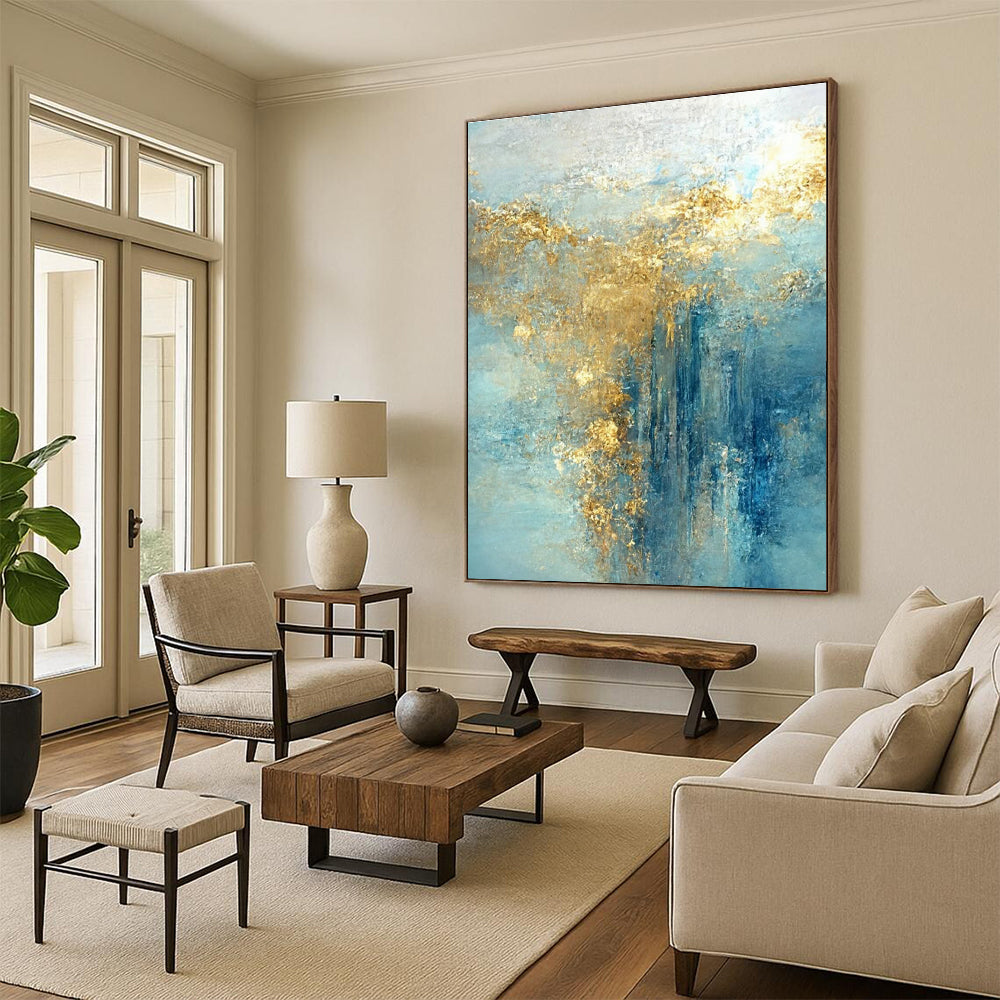 Ethereal Blue - Gold Abstract Painting for Art Gallery Installations HENG063