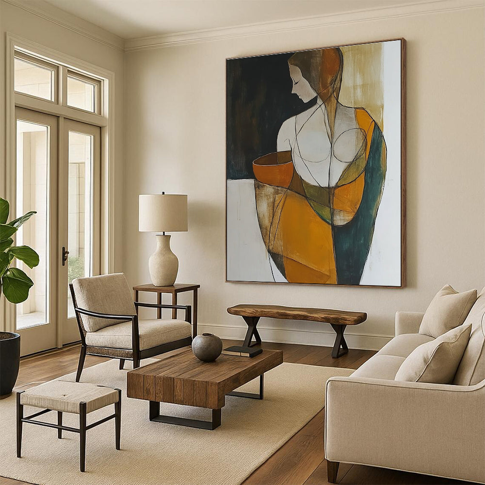 Stylized Figure with Bowl Abstract Painting for Cultural Vibes GAB0718