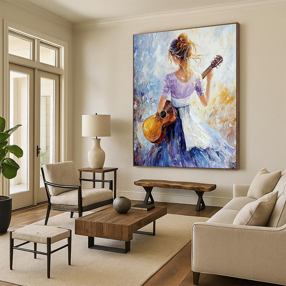 Guitar Girl Impressionistic Abstract Painting for Musical Spaces GAB1419