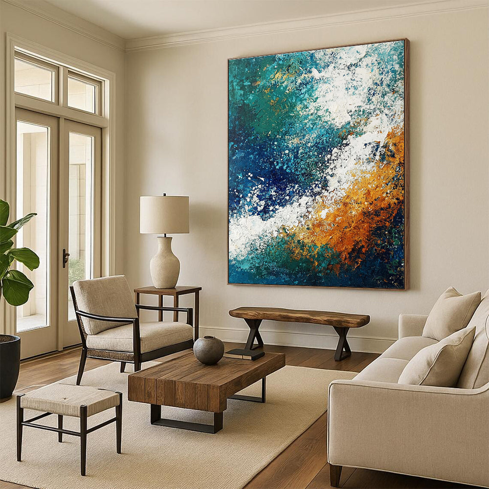 Textured Blue and Orange Abstract Painting for Artistic Living Rooms GAB0784