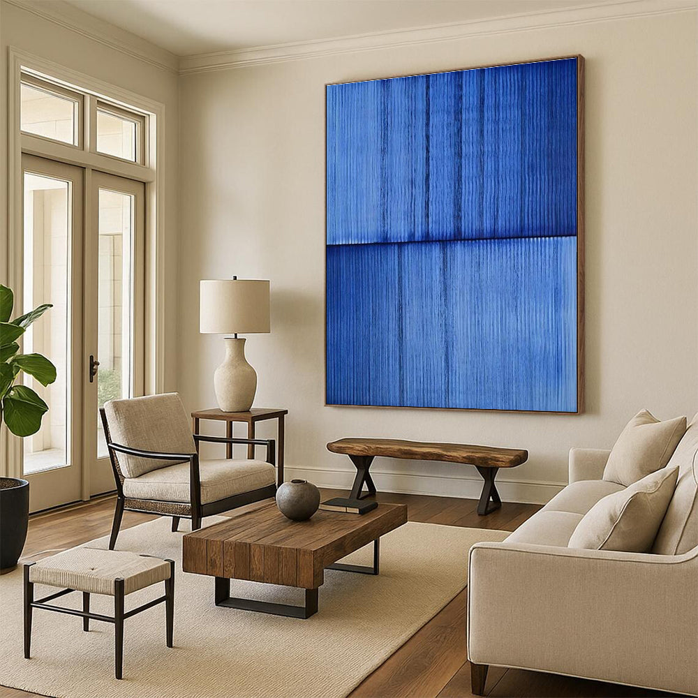 Blue Textured Minimalist Abstract Painting for Calm Interiors HENG407