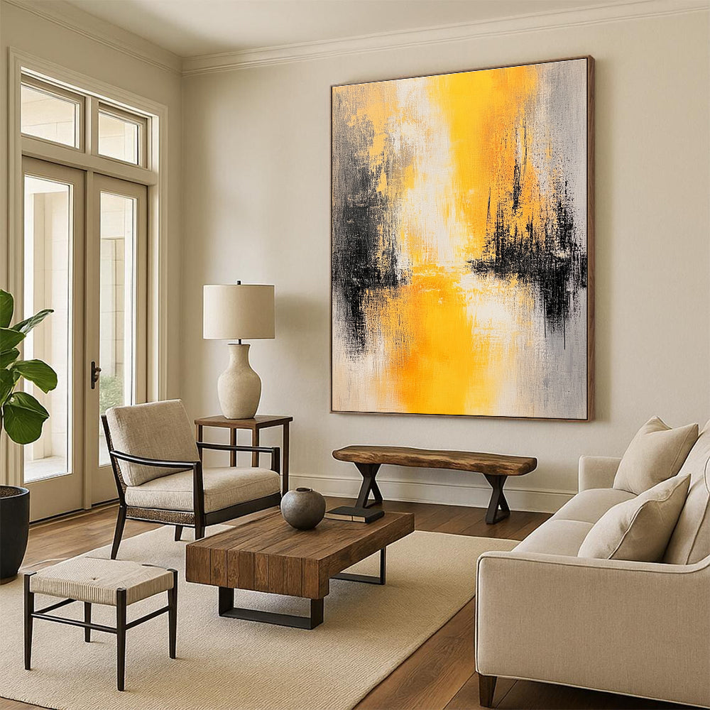 Yellow and Gray Abstract Painting for Minimalist Bedroom Interiors GAB1187