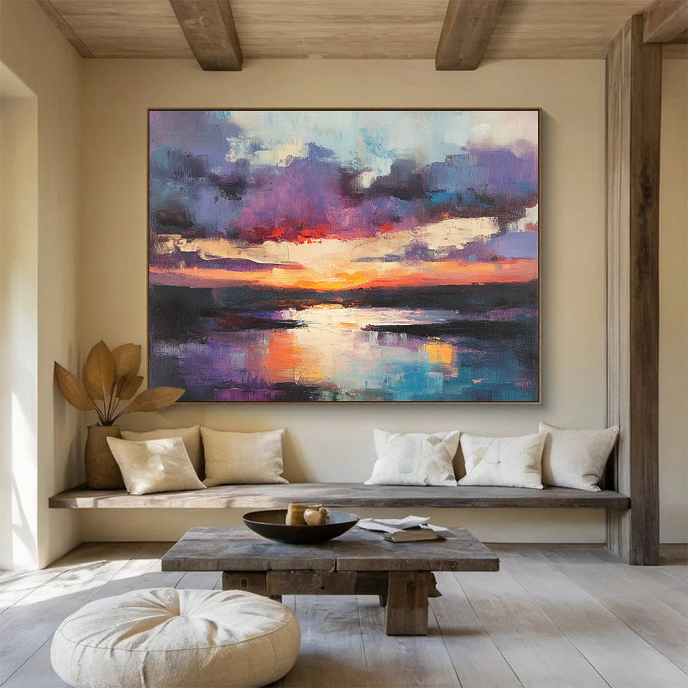 Purple Sky Sunset Abstract Painting with Vibrant Colors ABS293