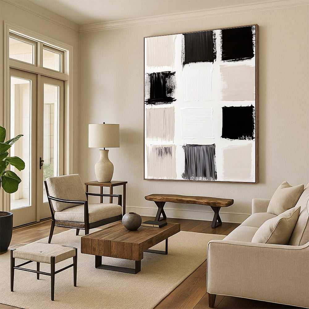 Beige and Black Blocks Abstract Painting with Subtle Contrast WINK112