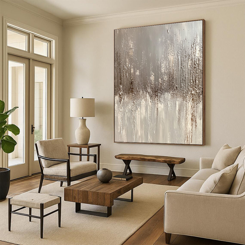 Textured Gray and White Abstract Painting with Subtle Depth WINK247