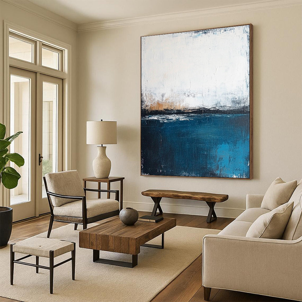 Blue - Gray Abstract Horizon Painting with Quiet Contemplation WINK399