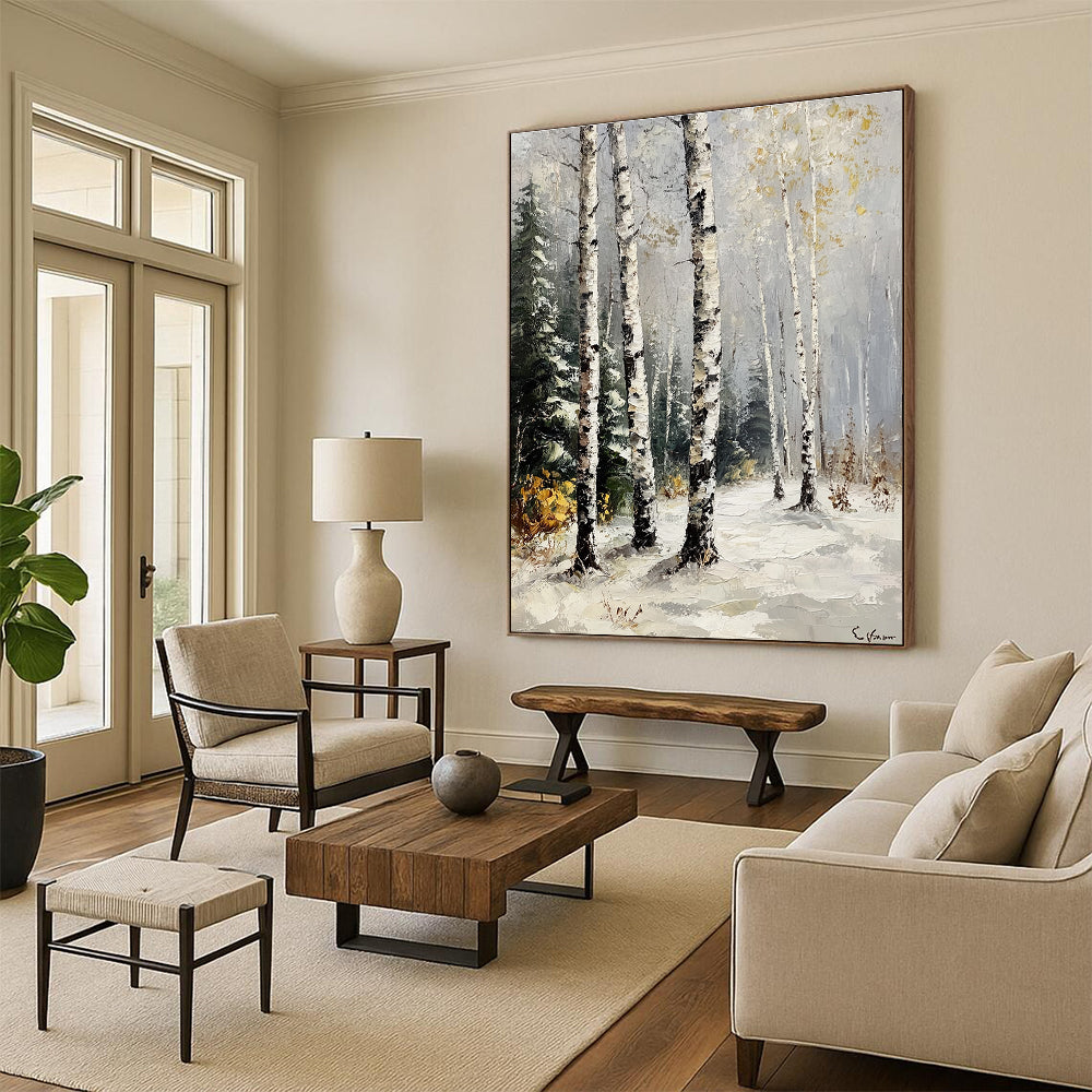 Winter Birch Forest II Serene Abstract Painting for Calm Interiors GAB1431