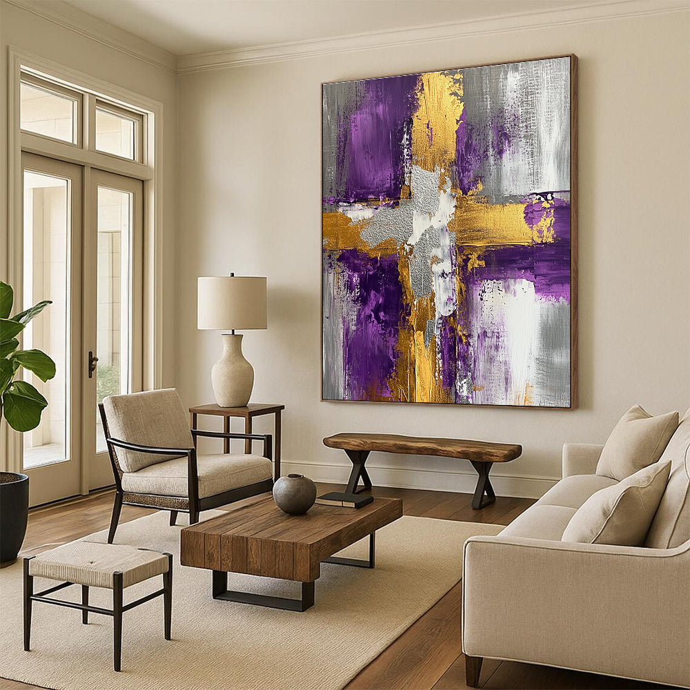 Purple Gold Gray Abstract Painting with Regal Contrasts WINK521