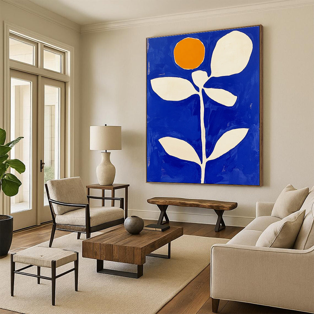 Minimalist Blue and White Flower Abstract Painting GAB0039