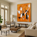 Orange Black White Abstract Painting with Dynamic Lines WINK659