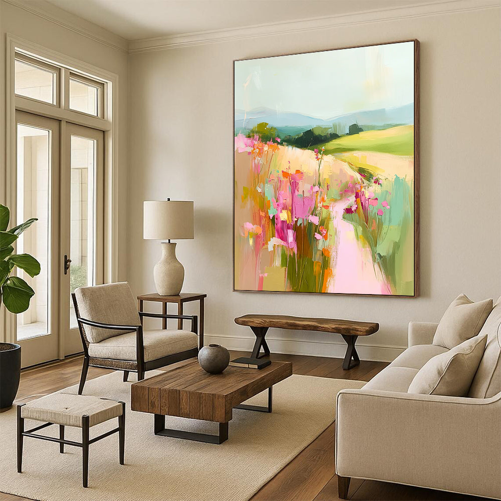 Landscape with Flower Path Impressionistic Abstract Painting GAB0362