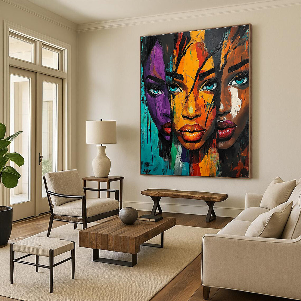 Colorful Portrait Triptych - Bold Figurative Abstract Art GAB0382