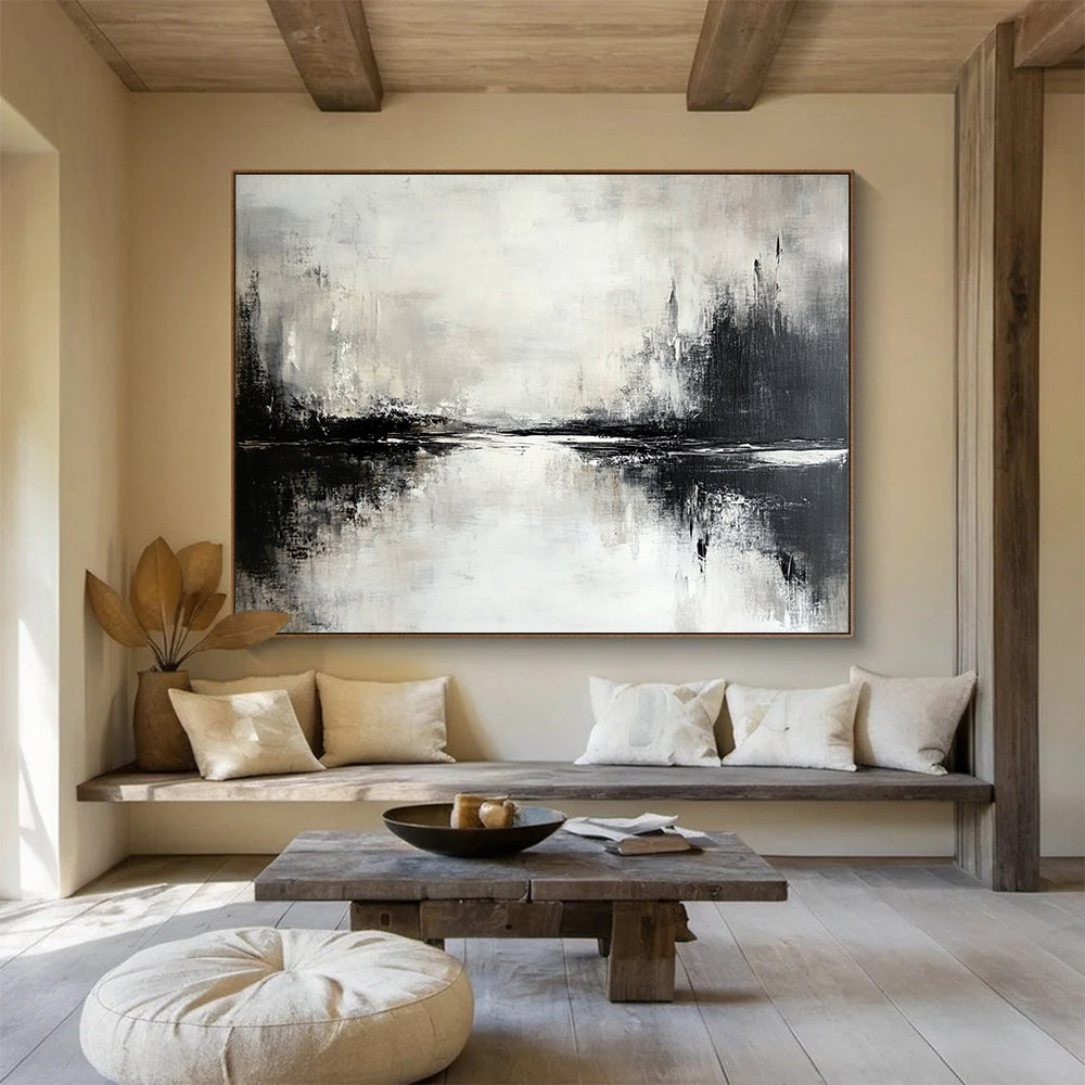 Gray - White Abstract Lake Reflection Painting ABS217
