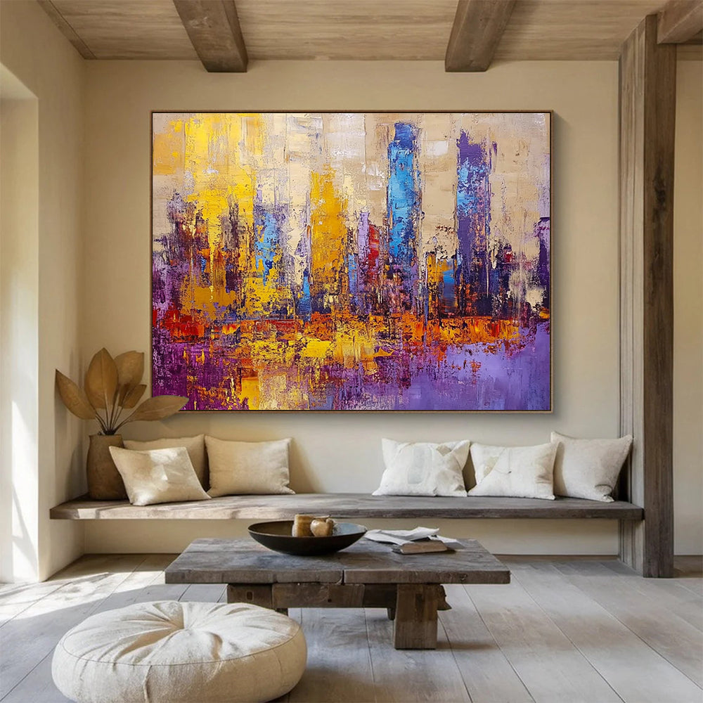 Colorful Cityscape Abstract Painting with Dynamic, Urban Energy ABS514