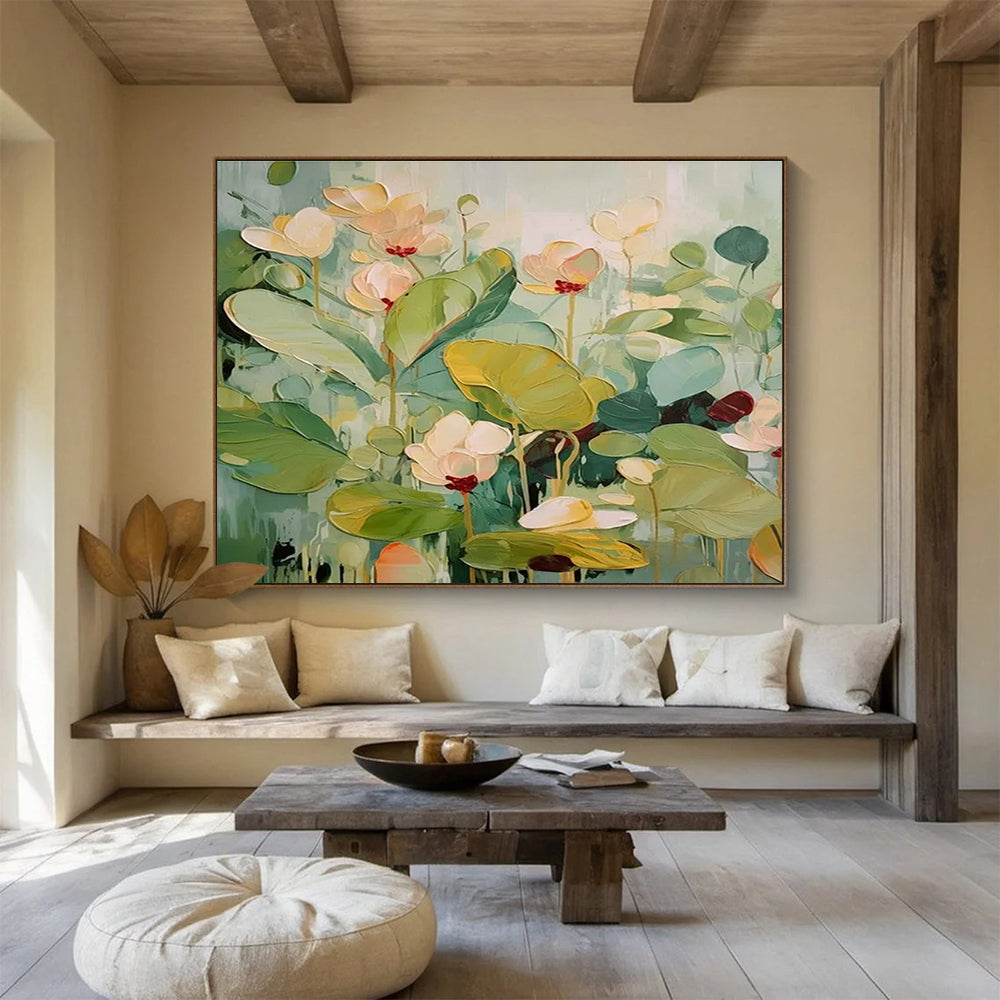 Pastel Water Lilies Abstract Painting for Charming Spaces YHT088