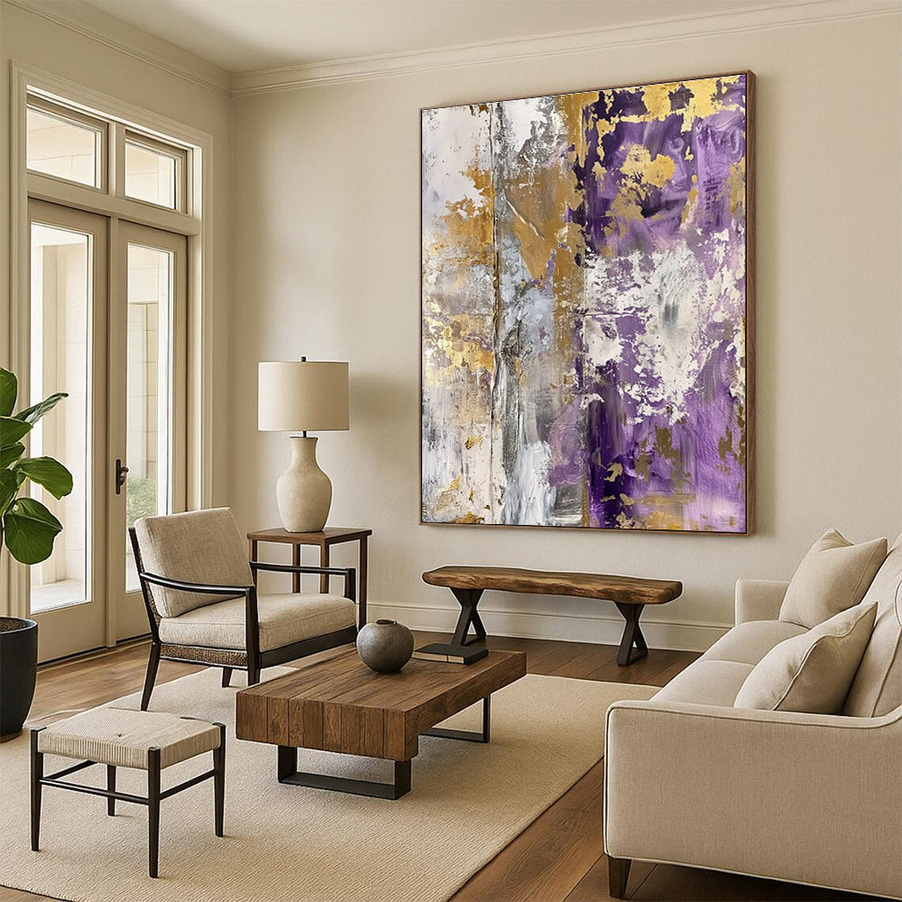 Purple - Gold - Gray Abstract Painting for Upscale Event Venues HENG134