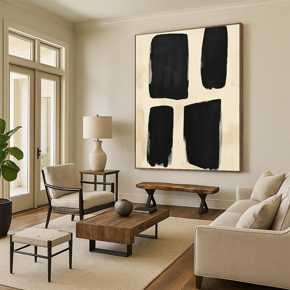 Simple Black Shape Abstract Painting with Understated Charm WINK829