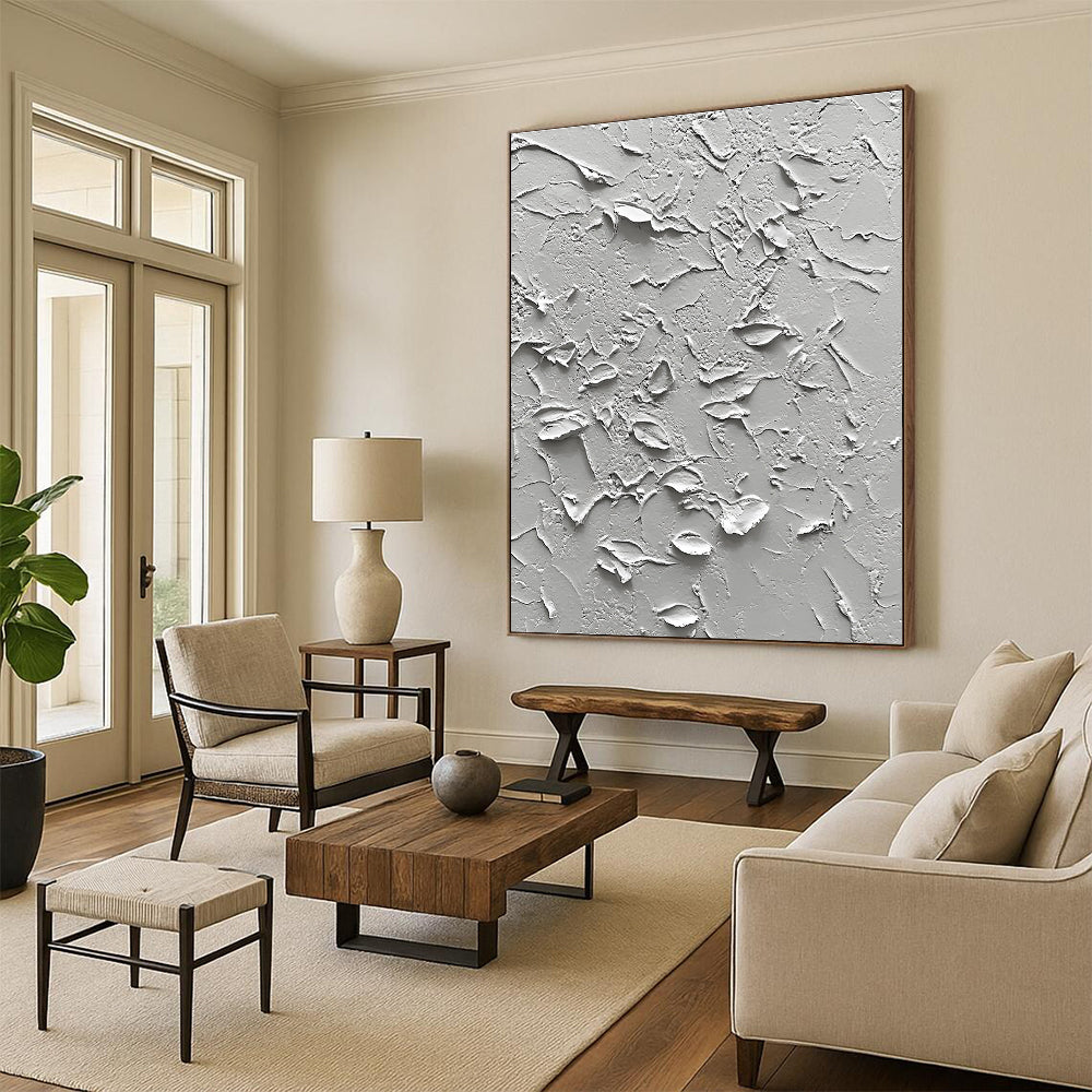 White Textured Surface Abstract Painting with Subtle Depth WINK093