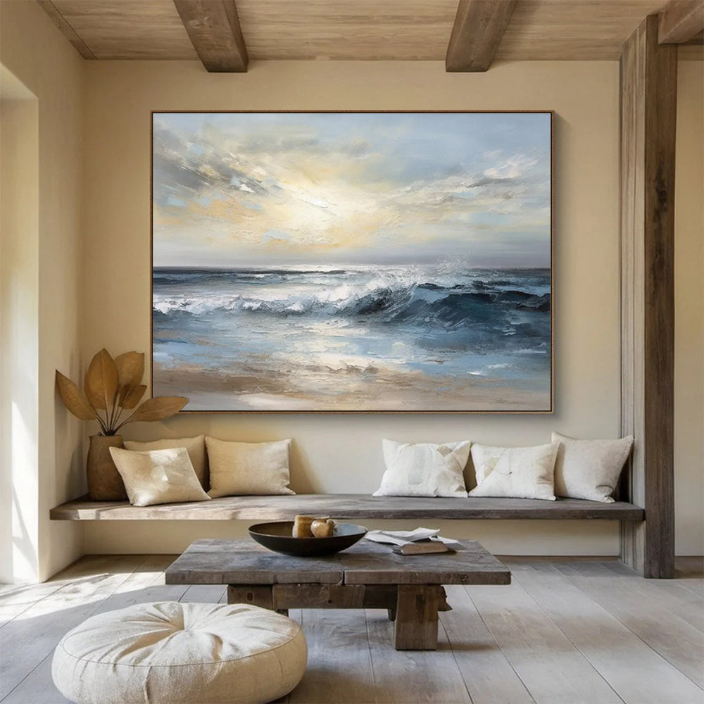 Calm Sea Waves Abstract Painting for Serene Bedroom Retreats YHT315