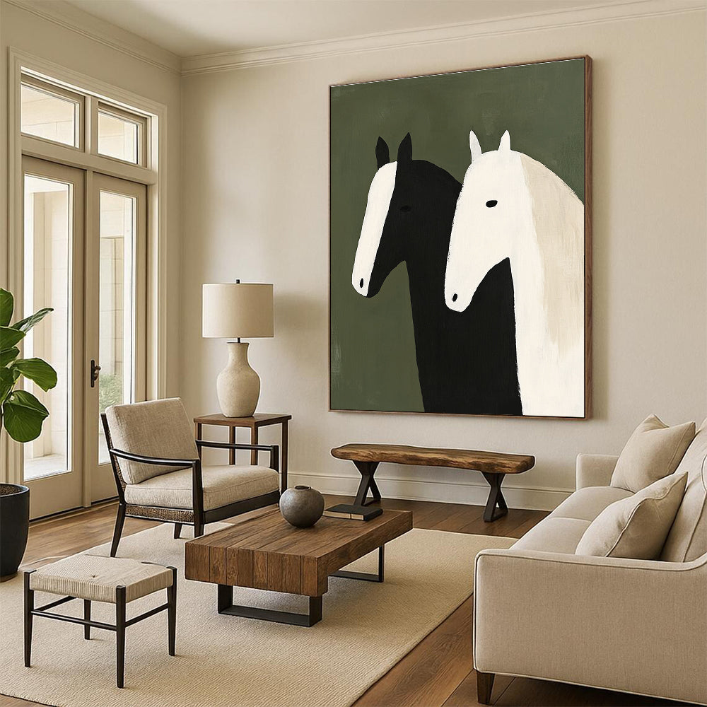 Two Stylized Horses Abstract Painting of Whimsical Charm GAB0214