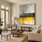 Gray - Yellow Abstract Cross Painting with Industrial Charm WINK422