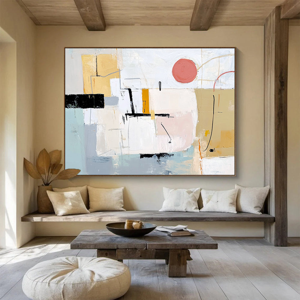 Soft - Toned Minimalist Geometric Abstract Painting ABS202