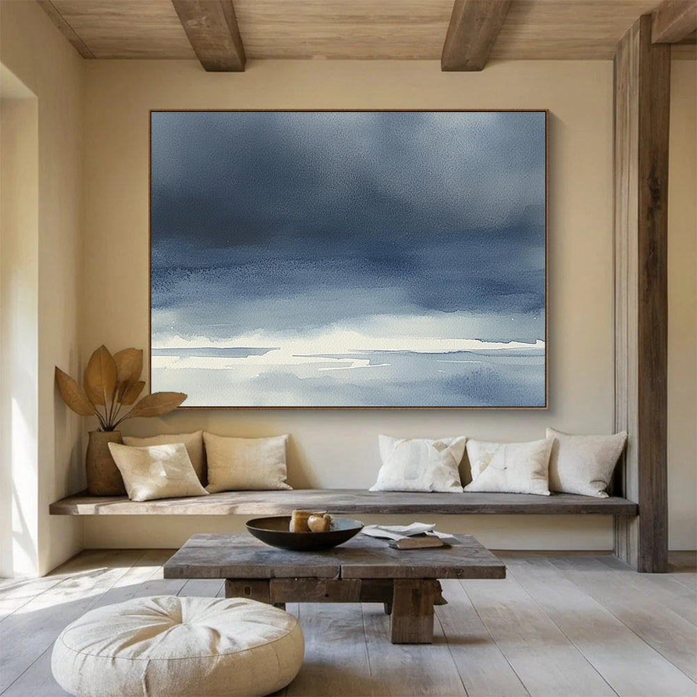 Blue Gradient Seaside Abstract Painting with Subtle Drama ABS614