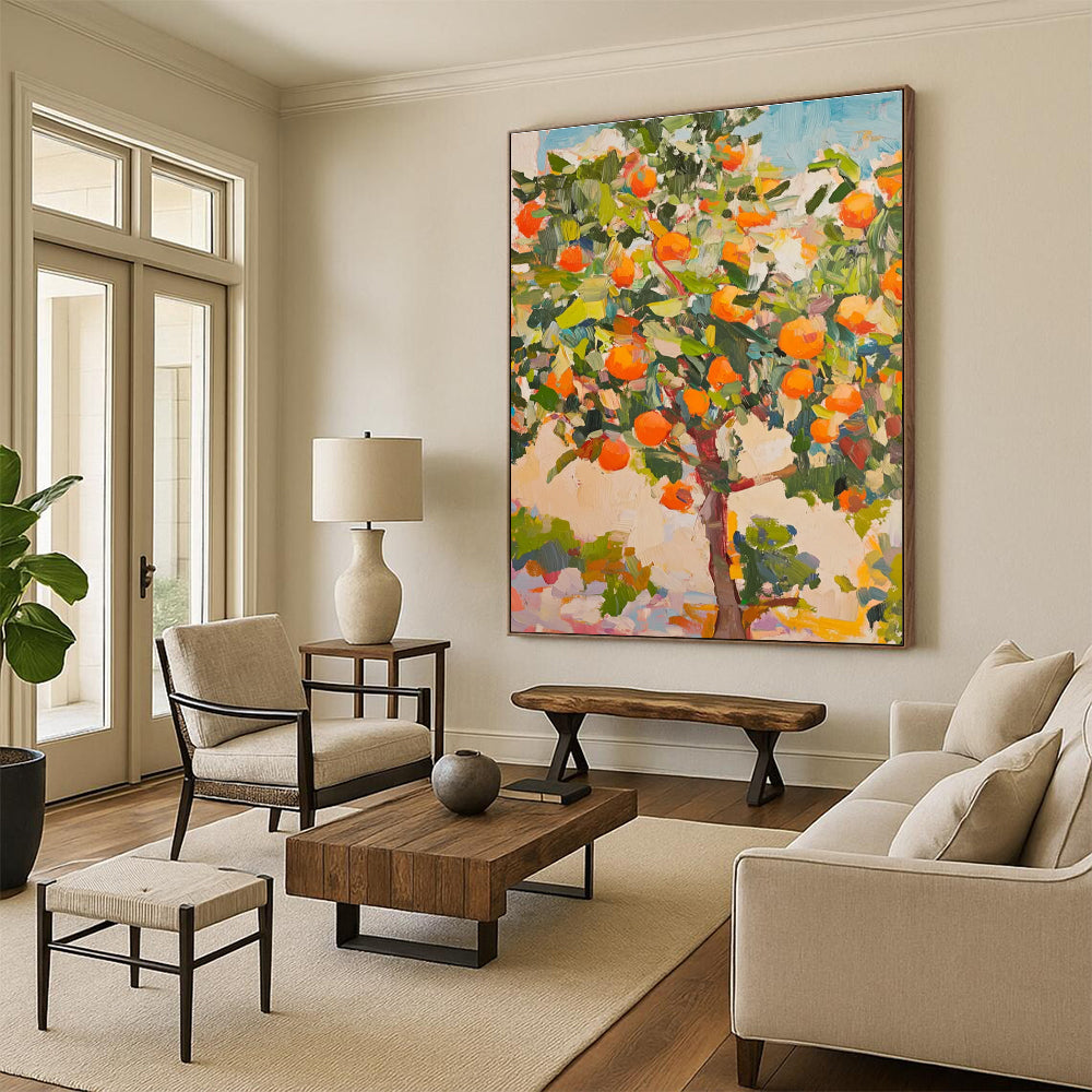 Orange Grove Abstract Painting for Warm - Toned Living Rooms HENG439