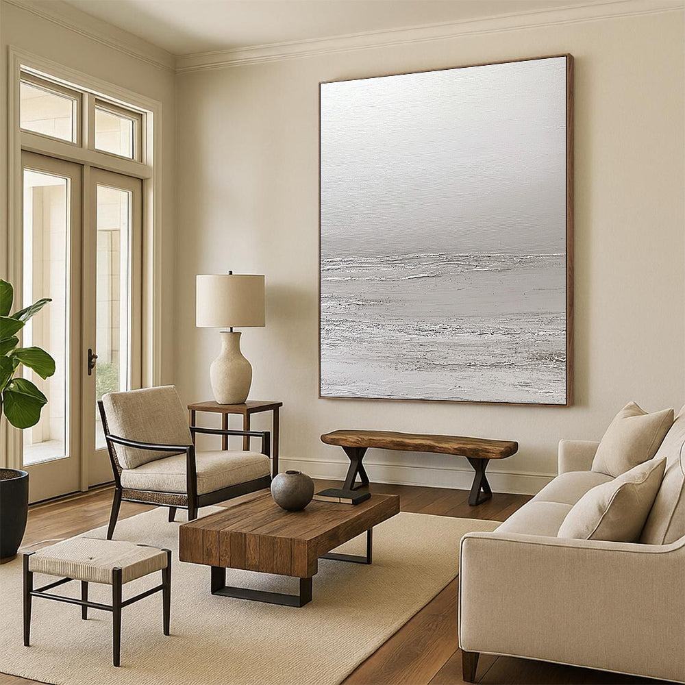 White Textured Minimalism Abstract Painting of Subtle Depth GAB0167