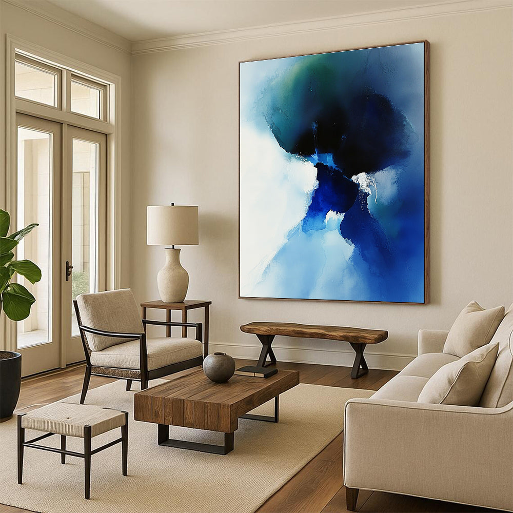 Blue Ink Abstract Form - Fluid Minimalist Abstract Art GAB0467
