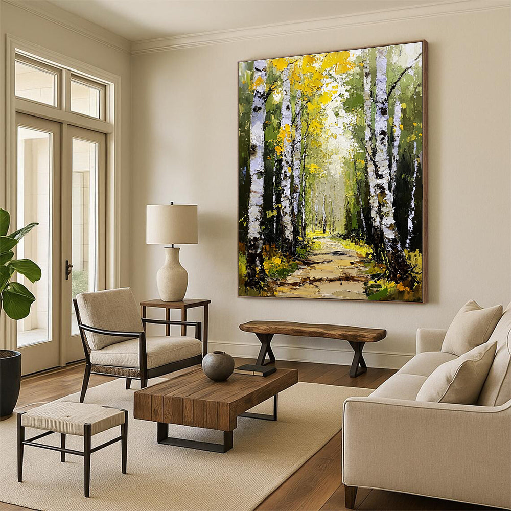 Autumn Birch Path Abstract Painting for Rustic - Themed Cafes GAB1311