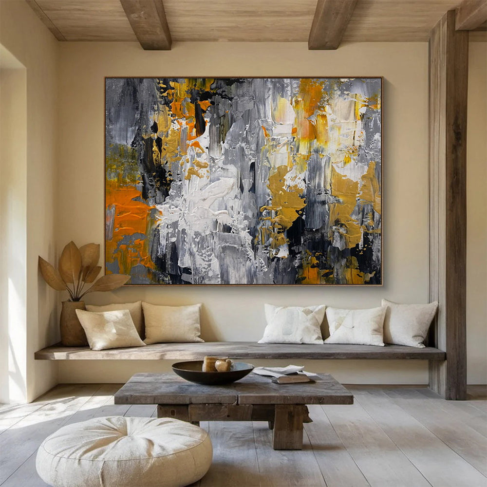 Gray and Gold Abstract City Painting for Industrial - Chic Lofts YHT358