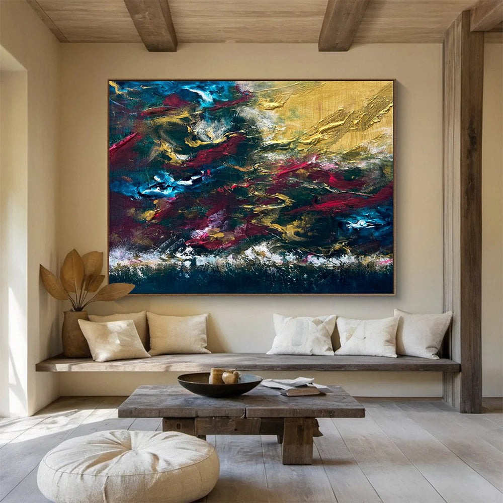Blue - Gold - Red Abstract Painting for Dramatic Dining Rooms YHT383