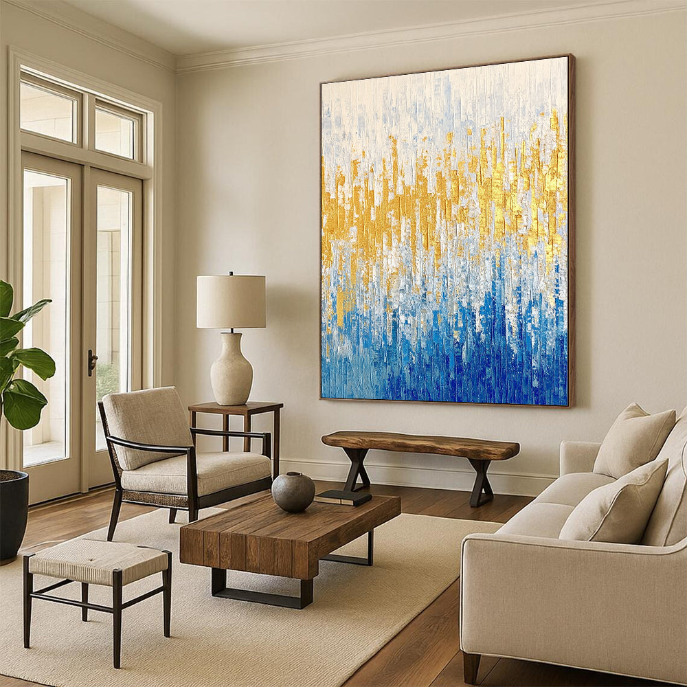 Blue and Gold Strokes - Elegant Abstract Painting GAB0577
