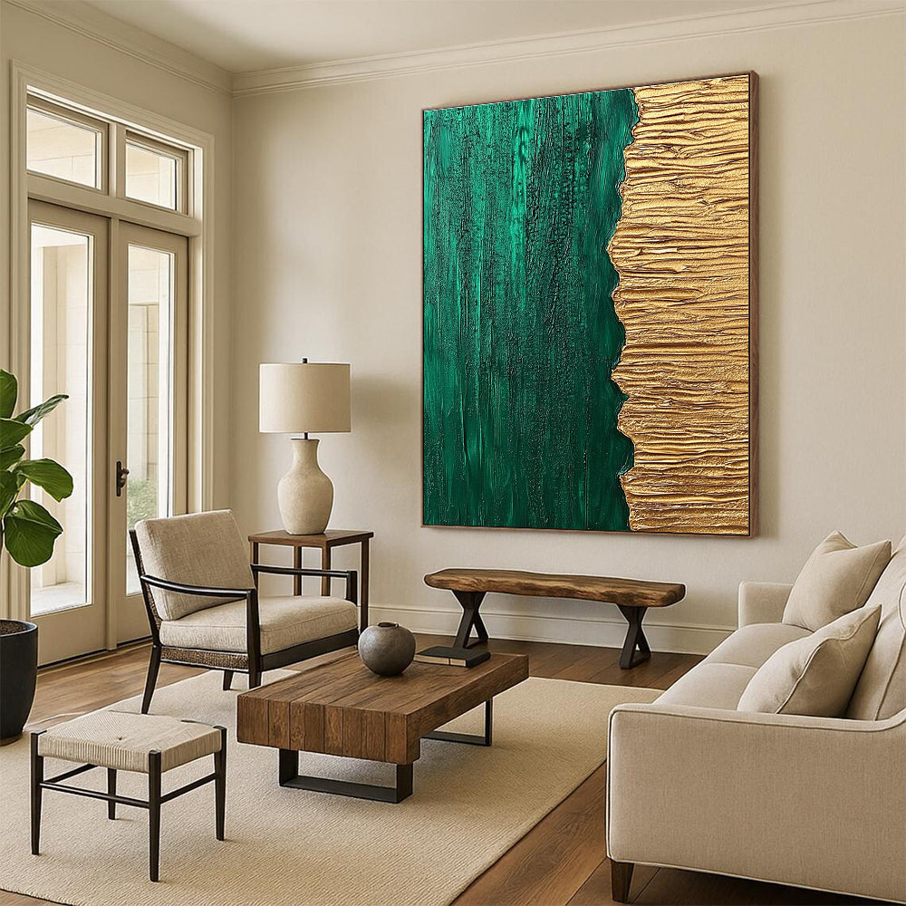Green and Gold Abstract Painting with Textured Surfaces WINK835