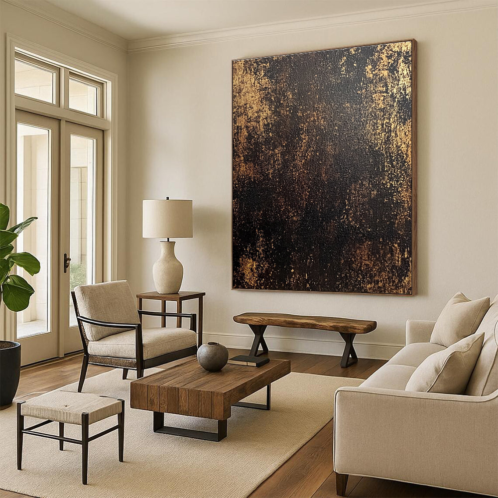 Black and Gold Textured Abstract Painting with Regal Mystery WINK102