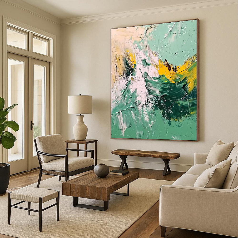 Green Yellow Mountain Abstract Painting with Energetic Peaks WINK604