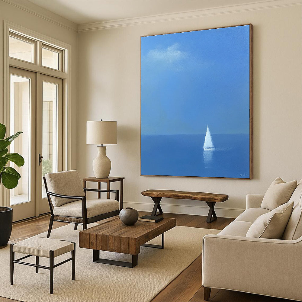 Solitary Sailboat at Sea - Calming Nautical Abstract Painting GAB0413