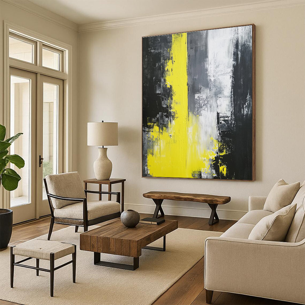 Yellow Black Gray Abstract Painting with Intense Drama WINK506