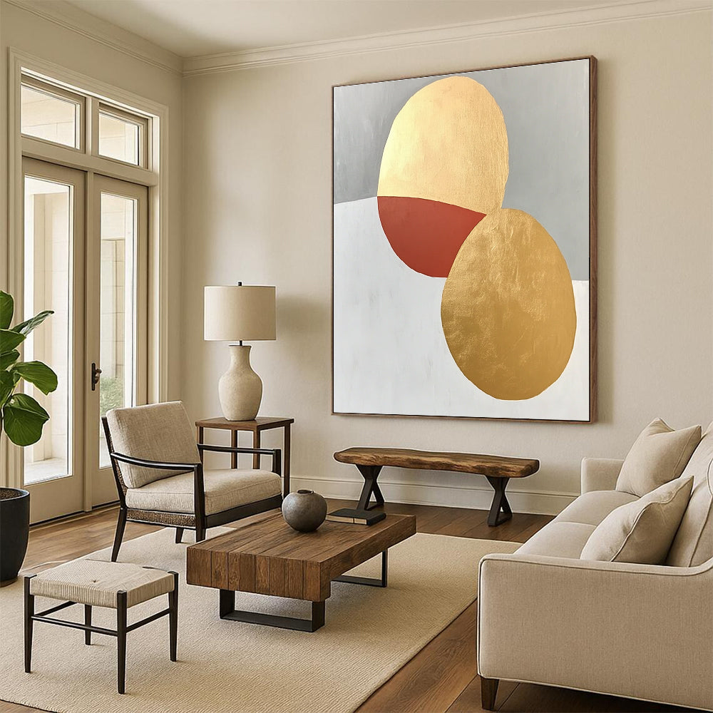 Geometric Gold and Red Abstract Painting with Regal Touch WINK306
