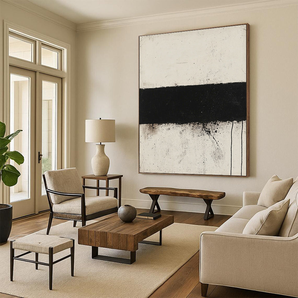 Black and White Strip Abstract Painting with Stark Simplicity WINK143