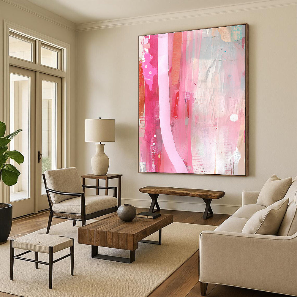 Pink and Red Strips Minimalist Abstract Painting GAB0321