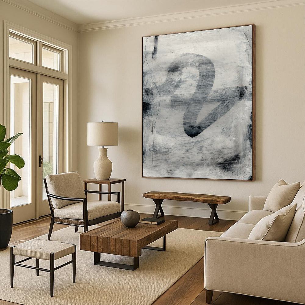 Monochromatic Ink Abstract Painting for Minimalist Art Galleries HENG189