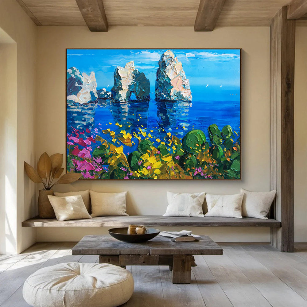 Sea Rocks Flower Abstract Painting for Coastal Home Entryways YHT449