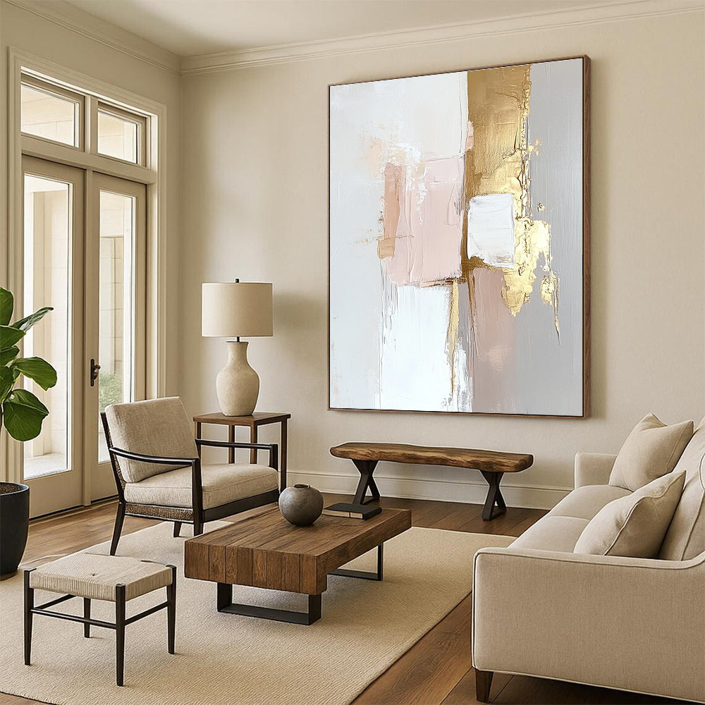 Pink Gold Gray Abstract Painting with Delicate Luxury WINK471