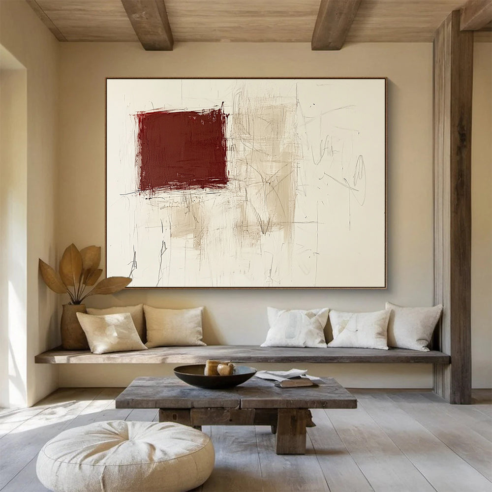 Textured Maroon - Beige Art Translating Raw Emotions into Layered Expressions Abstract Painting ABS143